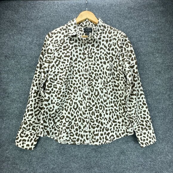 J Crew Shirt Womens 10 Brown Button‎ Up Linen Blend Long Sleeve Breathable - Picture 1 of 15